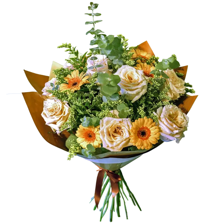 Buchet "Răsărit de Soare" 🌅 cu Gerbera și Trandafiri