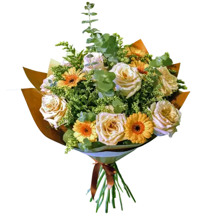 Buchet "Răsărit de Soare" 🌅 cu Gerbera și Trandafiri